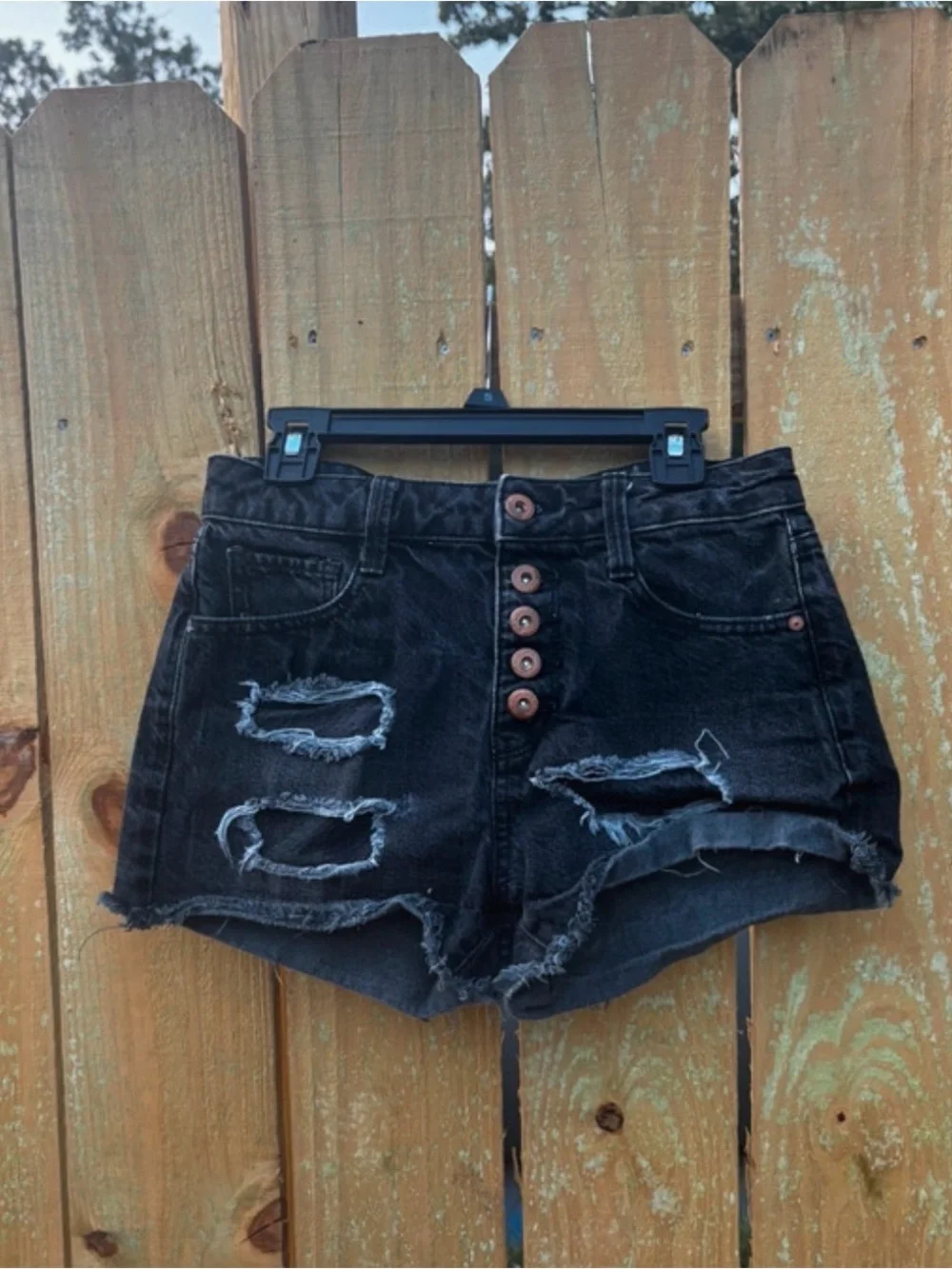 Arizona Jean Company Black Distressed High-Rise Denim Shorts